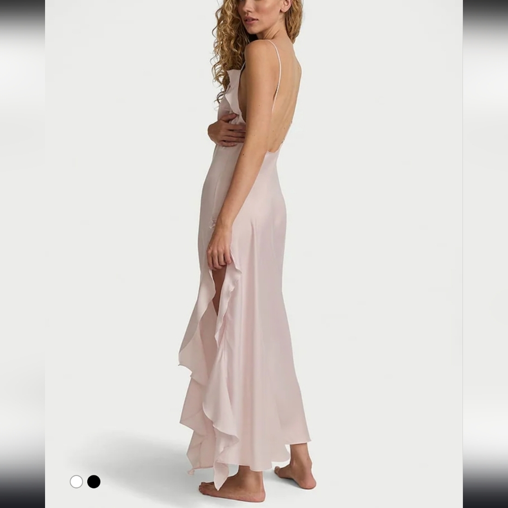Victoria Secret Slip Bias Maxi Dress Sz S Pink Silky Ruffled Fairy Soft Girl - Picture 2 of 11